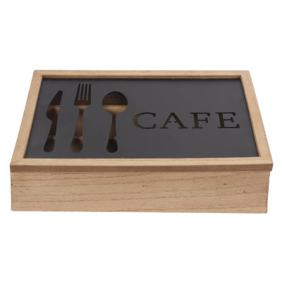 Range-couverts DKD Home Decor Marron Noir Métal Bois MDF Vintage 25 x 18 x 6 cm