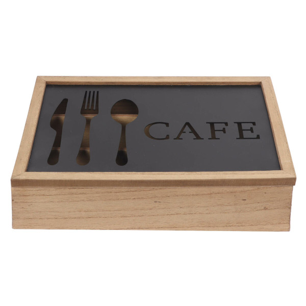 Range-couverts DKD Home Decor Marron Noir Métal Bois MDF Vintage 25 x 18 x 6 cm