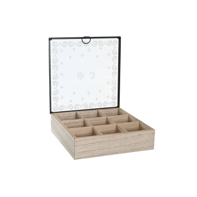 Boîte pour infusions DKD Home Decor Bleu Blanc Noir Naturel Métal Verre Bois MDF 24 x 24 x 6,5 cm (2 Unités)