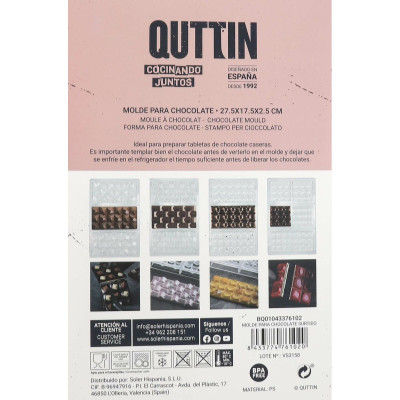 Moule à pâtisserie Quttin CHOCOLATE 27,5 x 17,5 x 2,5 cm (12 Unités)