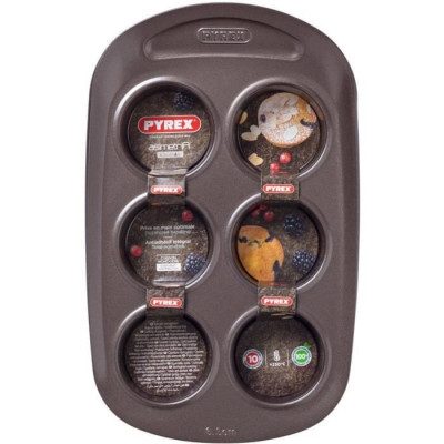 Moule a muffin - PYREX - 1452001 - Rond - Acier carbone - Antiadhésif - 6 cavités