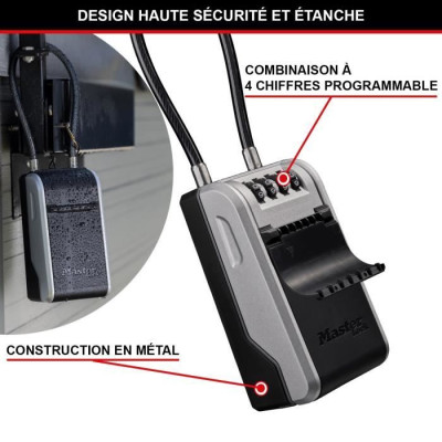 Master Lock Boite a clefs nouveau design, a Anse Flexible, Large Capacité, Haute Sécurité, Extérieur, 19.6 x 7.6 x 5.6 cm