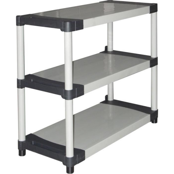 Étagere plastique - TOOD - 3 tablettes - Charge 80 kg par tablette - 80x40x85 cm - Noir/gris