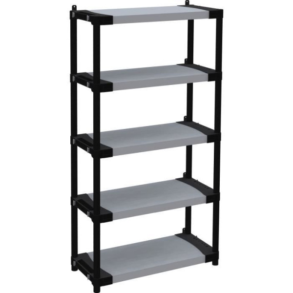 Étagere plastique - TOOD - 5 tablettes - Charge 80 kg - 80x40x171 cm - Noir/gris