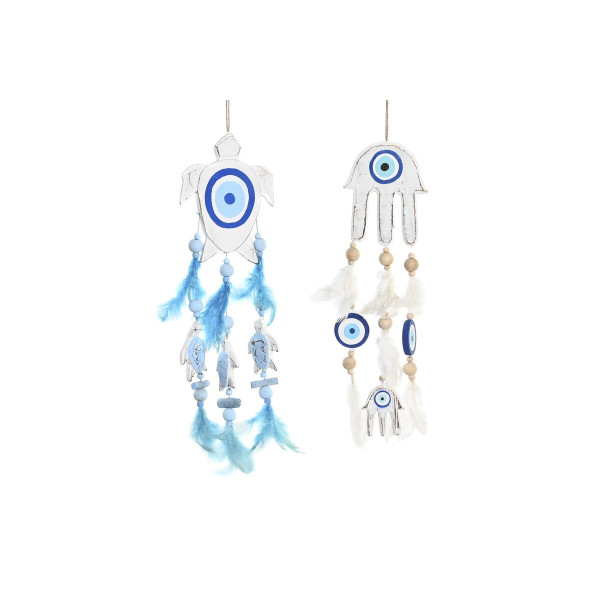 Décoration Suspendue DKD Home Decor Bleu Blanc Plume méditerranéen (14 x 5 x 45 cm) (2 Unités)