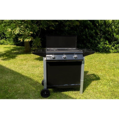 Barbecue a gaz mixte Grill  Plancha 3 brûleurs sur chariot - Fonte émaillée Andaloucia