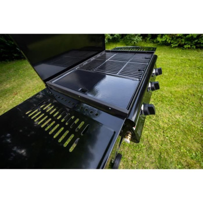 Barbecue a gaz mixte Grill  Plancha 3 brûleurs sur chariot - Fonte émaillée Andaloucia