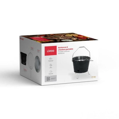 Barbecue a charbon portable - LIVOO - DOC327N - Inox - Surface de cuisson ø27 cm - Hauteur 24 cm