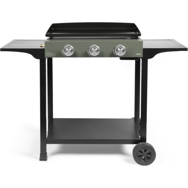 Plancha gaz sur chariot - LIVOO - DOC326 - 3 brûleurs - Vert / Noir