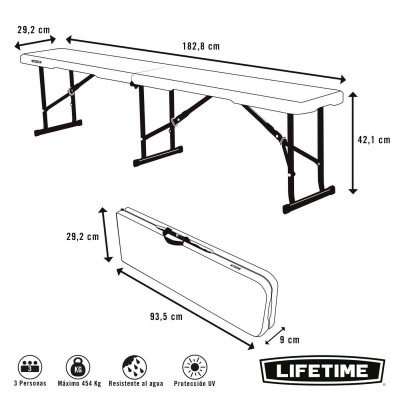 Banc Lifetime Blanc Pliable 183 x 42 x 29 cm Banc Lifetime Blanc Pliable 183 x 42 x 29 cm