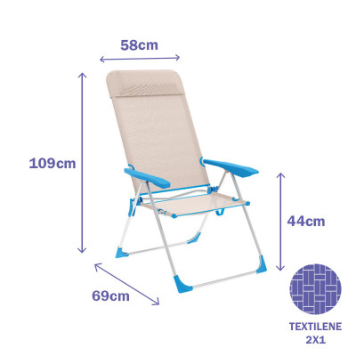 "Marbueno Chaise Pliante 5 Positions Aluminium avec Coussin Beige/Bleu Plage et Piscine 69X58X109 cm 10175" "Marbueno Chaise Pliante 5 Positions Aluminium avec Coussin Beige/Bleu Plage et Piscine 69X58X109 cm 10175"
