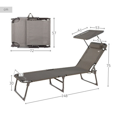 Chaise longue Aktive Pliable Parasol Gris 193 x 30 x 53 cm Chaise longue Aktive Pliable Parasol Gris 193 x 30 x 53 cm