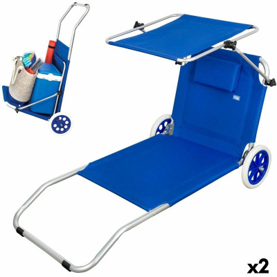 Chaise longue Aktive Bleu Auvent Chariot pliant 62 x 62 x 117 cm (2 Unités) Chaise longue Aktive Bleu Auvent Chariot pliant 62 x 62 x 117 cm (2 Unités)