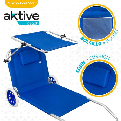 Chaise longue Aktive Bleu Auvent Chariot pliant 62 x 62 x 117 cm (2 Unités) Chaise longue Aktive Bleu Auvent Chariot pliant 62 x 62 x 117 cm (2 Unités)