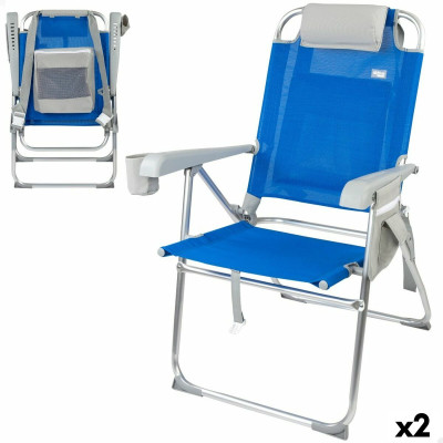 Chaise Pliante avec Repose-Tête Aktive 47 x 99 x 63 cm Bleu (2 Unités) Chaise Pliante avec Repose-Tête Aktive 47 x 99 x 63 cm Bleu (2 Unités)