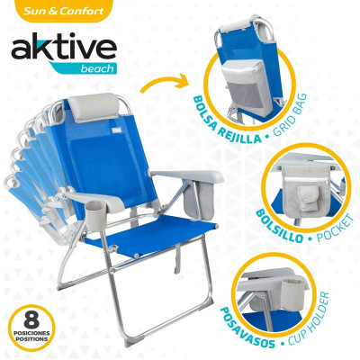 Chaise Pliante avec Repose-Tête Aktive 47 x 99 x 63 cm Bleu (2 Unités) Chaise Pliante avec Repose-Tête Aktive 47 x 99 x 63 cm Bleu (2 Unités)