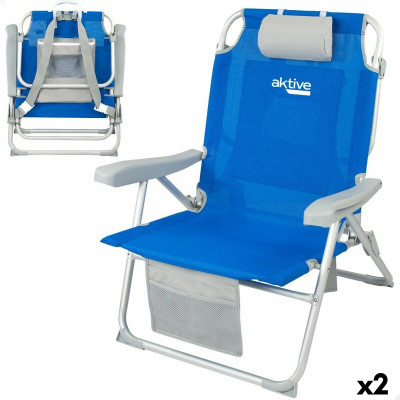 Chaise Pliante avec Repose-Tête Aktive Bleu 55 x 86 x 66 cm (2 Unités) Chaise Pliante avec Repose-Tête Aktive Bleu 55 x 86 x 66 cm (2 Unités)