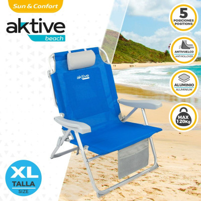 Chaise Pliante avec Repose-Tête Aktive Bleu 55 x 86 x 66 cm (2 Unités) Chaise Pliante avec Repose-Tête Aktive Bleu 55 x 86 x 66 cm (2 Unités)