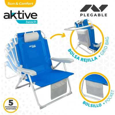 Chaise Pliante avec Repose-Tête Aktive Bleu 55 x 86 x 66 cm (2 Unités) Chaise Pliante avec Repose-Tête Aktive Bleu 55 x 86 x 66 cm (2 Unités)