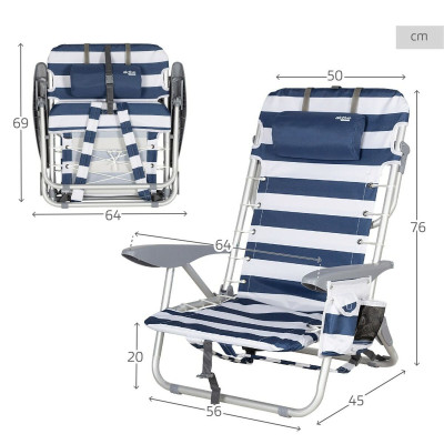 Chaise de Plage Aktive Bleu Blanc 50 x 76 x 45 cm (2 Unités) Chaise de Plage Aktive Bleu Blanc 50 x 76 x 45 cm (2 Unités)