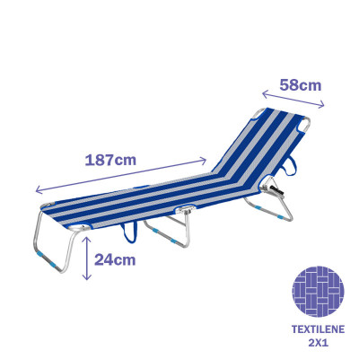 Marbueno Chaise Longue Pliable Aluminium Rayures Bleues et Blanches Plage et Piscine 187X58X24 cm 10364 Marbueno Chaise Longue Pliable Aluminium Rayures Bleues et Blanches Plage et Piscine 187X58X24 cm 10364