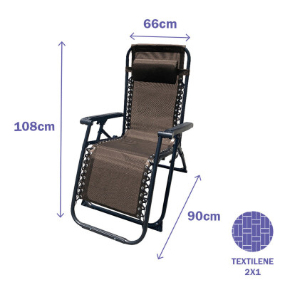 Marbueno Transat Pliable Acier Avec Coussin Jardin et Piscine 90X66X108 cm Gravité Zéro Marron 10007 Marbueno Transat Pliable Acier Avec Coussin Jardin et Piscine 90X66X108 cm Gravité Zéro Marron 10007