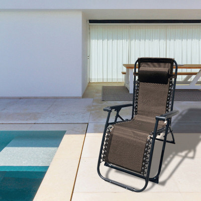 Marbueno Transat Pliable Acier Avec Coussin Jardin et Piscine 90X66X108 cm Gravité Zéro Marron 10007 Marbueno Transat Pliable Acier Avec Coussin Jardin et Piscine 90X66X108 cm Gravité Zéro Marron 10007