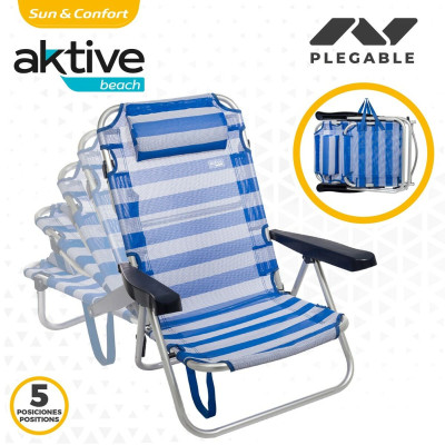 Chaise de Plage Aktive Pliable Coussin Blanc Bleu 48 x 84 x 46 cm (2 Unités) Chaise de Plage Aktive Pliable Coussin Blanc Bleu 48 x 84 x 46 cm (2 Unités)