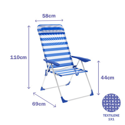 Chaise Pliante Marbueno Bleu Blanc 69 x 110 x 58 cm Chaise Pliante Marbueno Bleu Blanc 69 x 110 x 58 cm