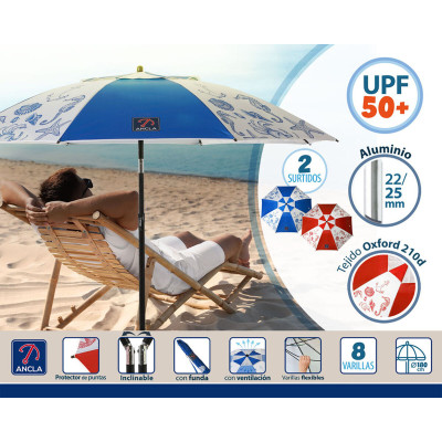 Parasol de plage Ø 180 cm SPF50 Marin