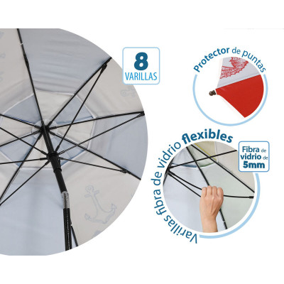 Parasol de plage Ø 180 cm SPF50 Marin