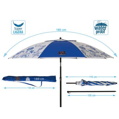 Parasol de plage Ø 180 cm SPF50 Marin
