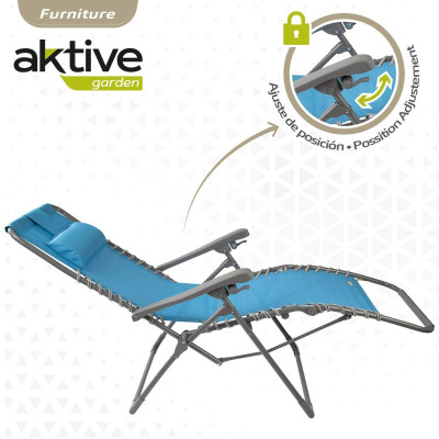 Chaise longue Aktive Textilène Bleu 160 x 76 x 52 cm Chaise longue Aktive Textilène Bleu 160 x 76 x 52 cm