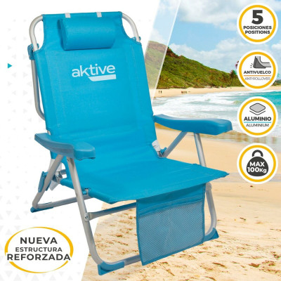 Chaise Pliante avec Repose-Tête Aktive 49 x 80 x 58 cm Bleu (2 Unités) Chaise Pliante avec Repose-Tête Aktive 49 x 80 x 58 cm Bleu (2 Unités)