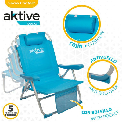 Chaise Pliante avec Repose-Tête Aktive 49 x 80 x 58 cm Bleu (2 Unités) Chaise Pliante avec Repose-Tête Aktive 49 x 80 x 58 cm Bleu (2 Unités)