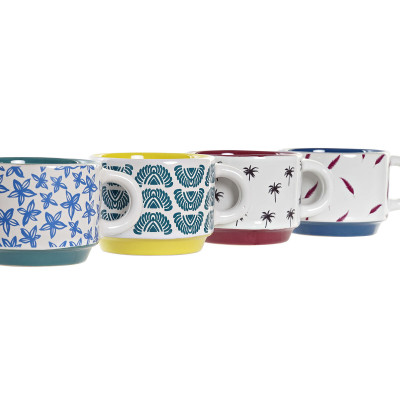 Ensemble de tasses à café DKD Home Decor Multicouleur Grès (150 ml)
