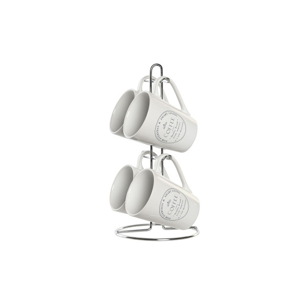 Lot de tasses avec soucoupes DKD Home Decor Métal Blanc 300 ml Grès Carrelage
