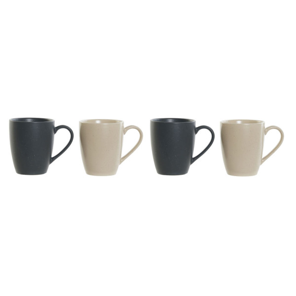 Lot de tasses DKD Home Decor Beige Bois d'hévéa Grès Gris foncé (300 ml) (4 pcs)