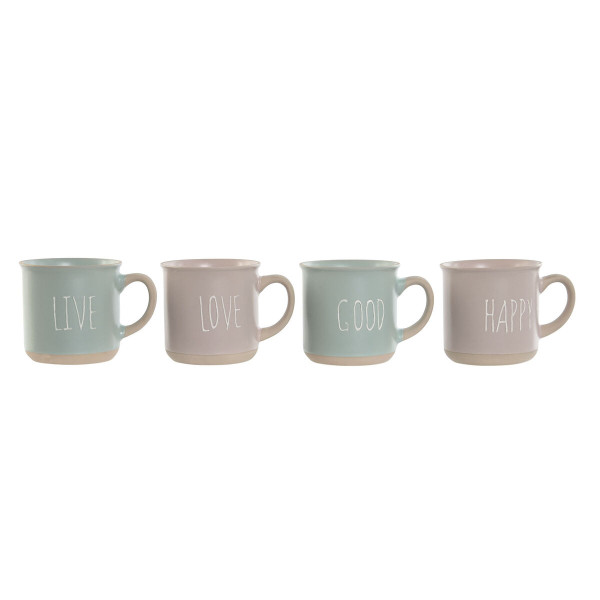 Ensemble de 4 mugs Home ESPRIT Bleu Rose Grès Urbaine