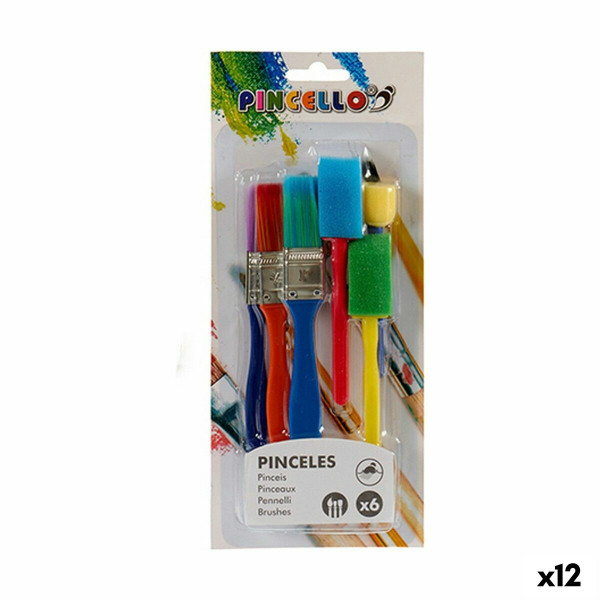 Pinceaux Multicouleur Lot Éponge Poil Fer blanc Plastique (12 Unités)