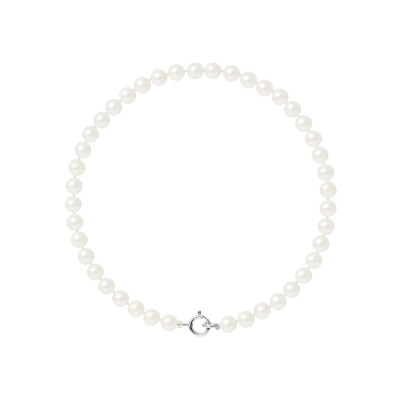 PERLINEA- Bracelet Perles de Culture Ronde 4-5 mm Blanc- Bijou Femme 