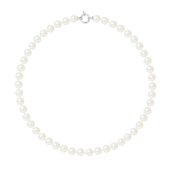 PERLINEA- Collier Perles de Culture- Diamètre 8-9 mm Blanc- Bijou Femme