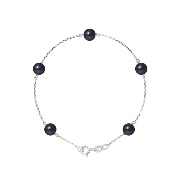 PERLINEA- Bracelet Perles de Culture Ronde 6-7  mm Black Tahiti- Bijou Femme 