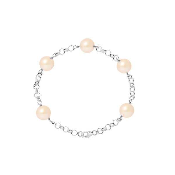 PERLINEA- Bracelet Perles de Culture- Diamètre 9-10 mm Rose- Bijou Femme 
