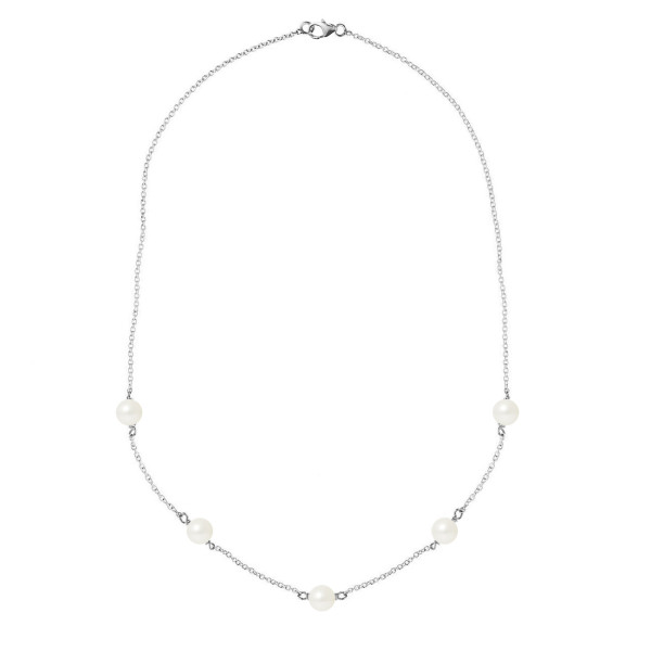 PERLINEA- Collier Perles de Culture Ronde 6-7  mm Blanc Naturel- Bijou Femme