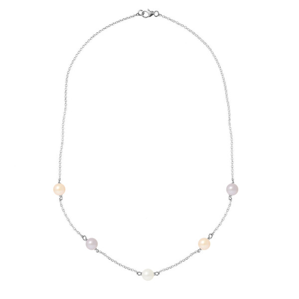 PERLINEA- Collier Perles de Culture Ronde 6-7  mm Multicolor- Bijou Femme