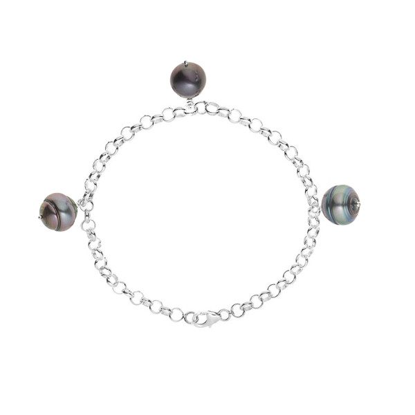 PERLINEA- Bracelet- Perles de Culture de Tahiti- Diamètre 9-10 mm- Bijou Femme