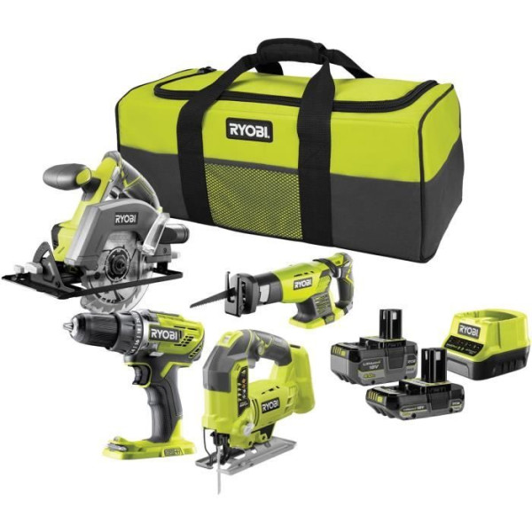 RYOBI Pack 4 outils sans fil One RCK184C-242S - Perceuse - 3 scies circulaire, sauteuse, sabre - 2 batteries 2Ah et 4Ah