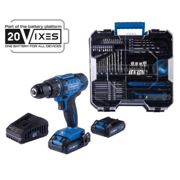 Perceuse-visseuse SCHEPPACH - 20V IXES - 50 Nm mandrin 13mm  2 batteries  chargeur  74 accessoires  Coffret - C-DTB74/2-X